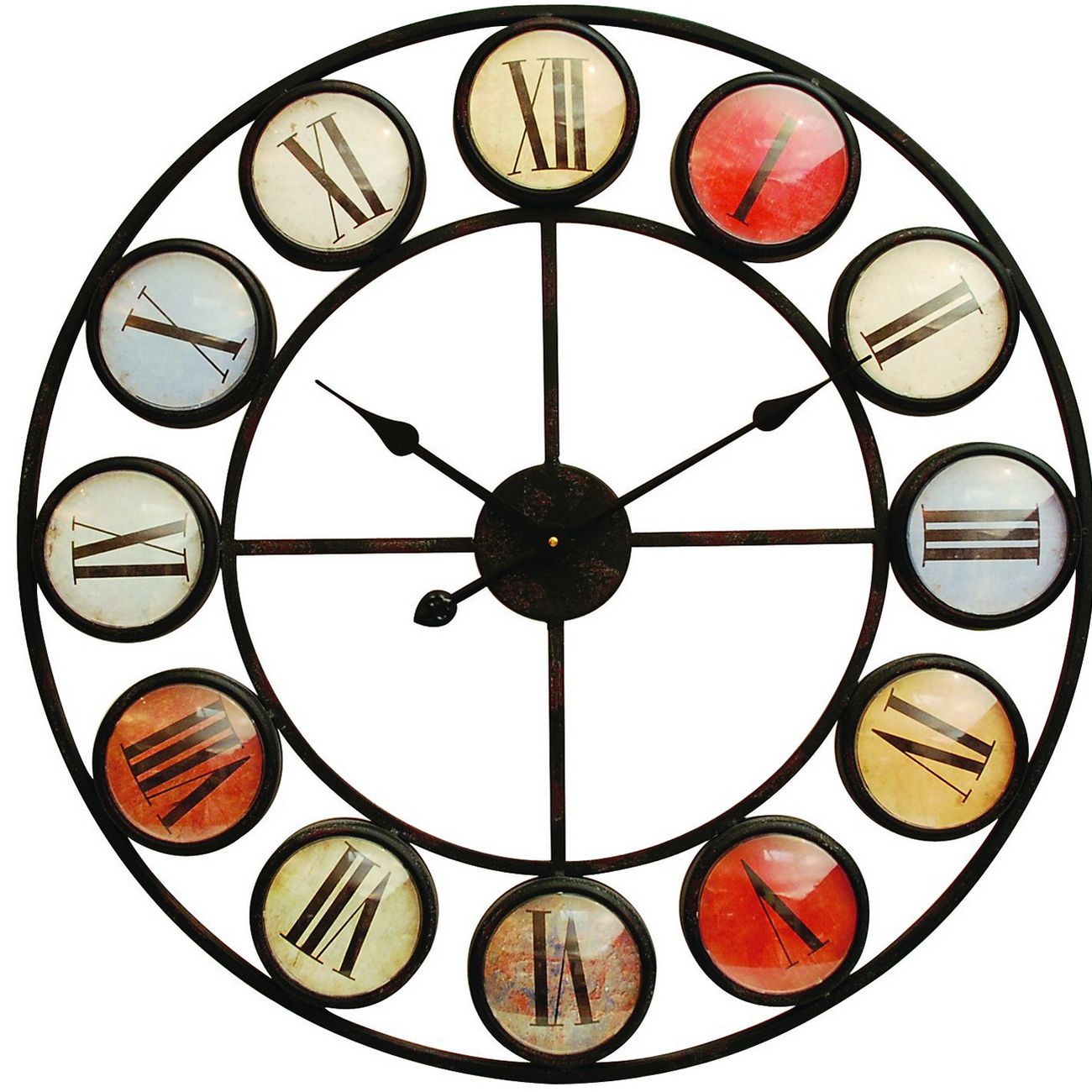 Smarty Iron Clock Roman Numerals Coloured Domed Glass