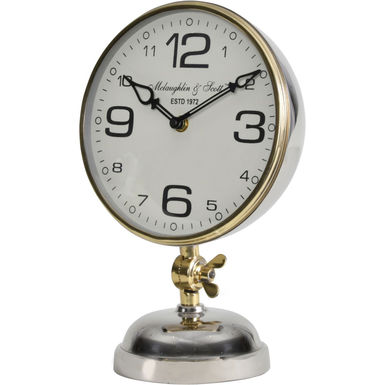 Stollard Silver Nickel Mantel Clock with Gold Angle Adjuster and Detail