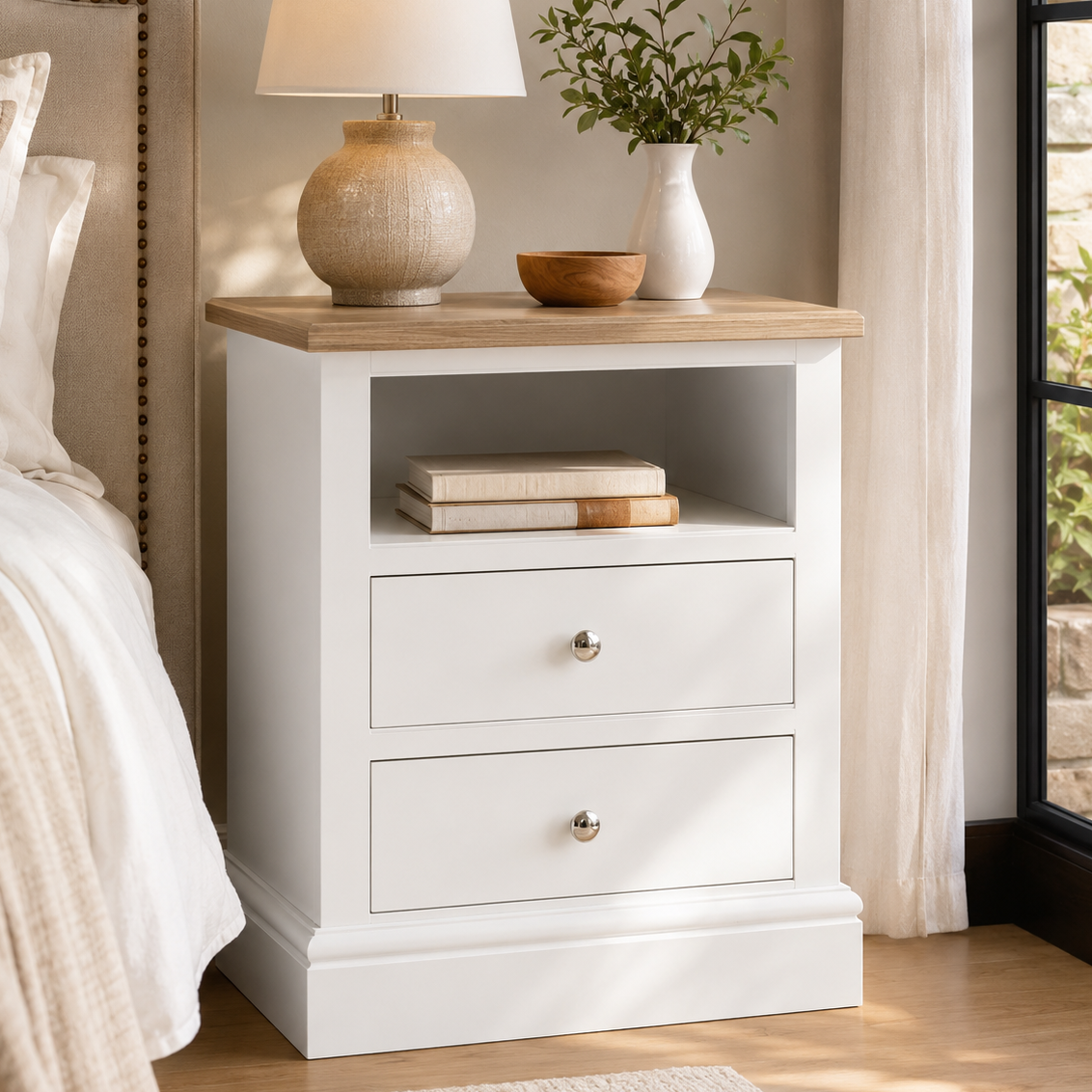 Hardwick Bedside 2 Drawer Open Top