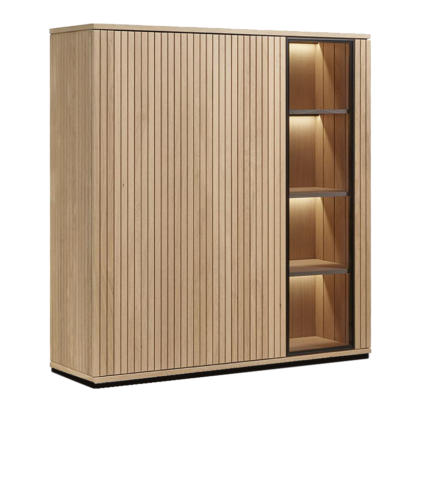 Sienna Wide Display Unit - 2 Wooden Doors 1 Glass Door