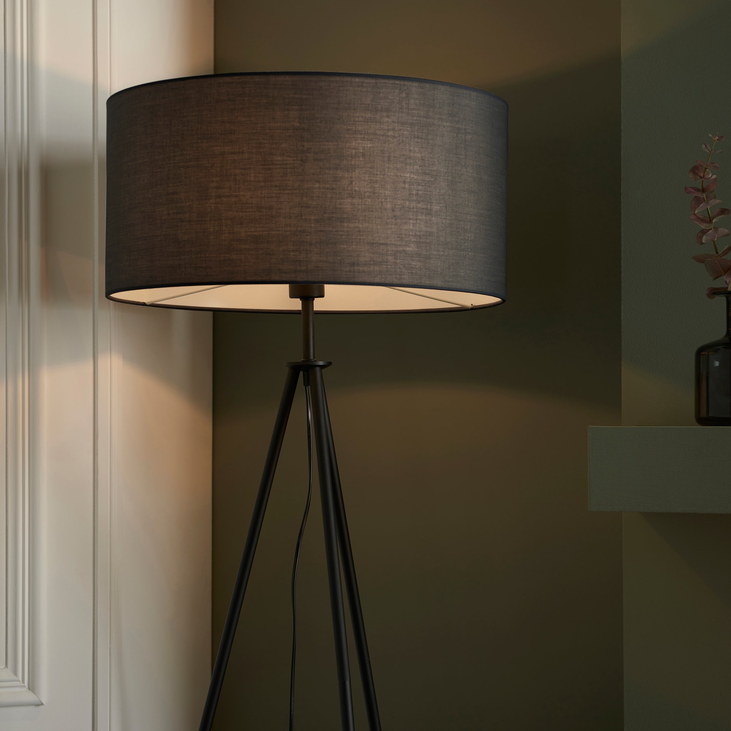 Black Tripod Floor Lamp with Shade