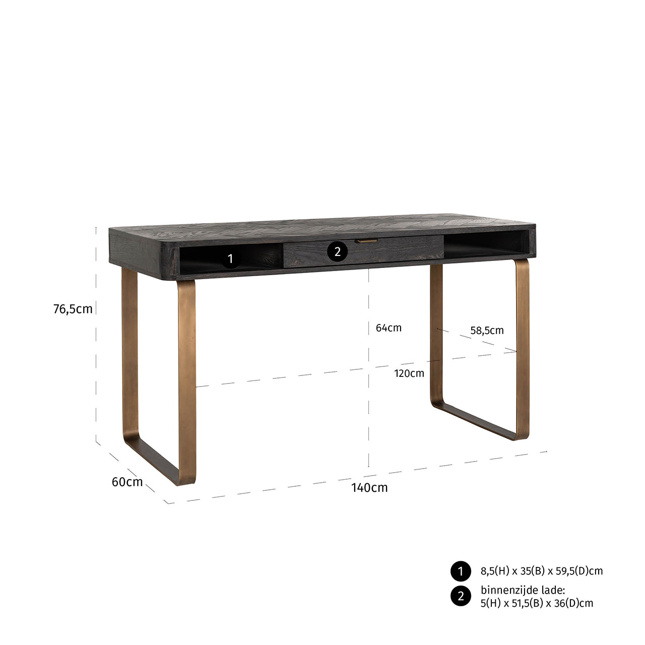 Arundel Brass 1 Drawer Desk - Pavilion Interiors