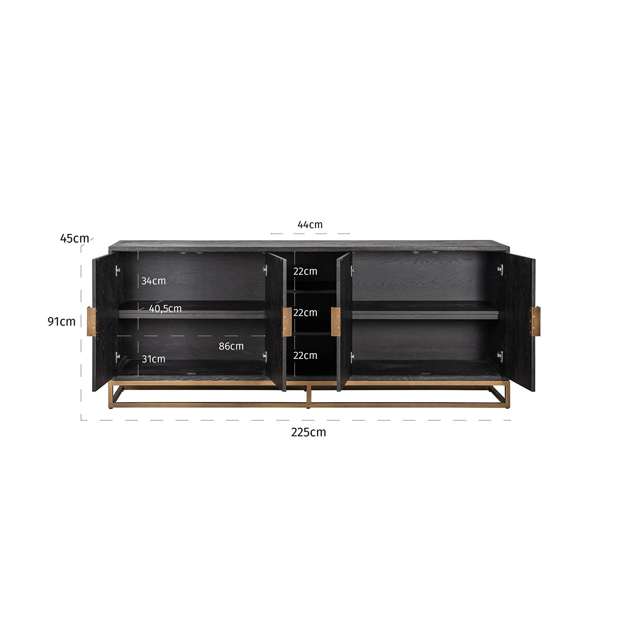 Arundel Brass 4 Door Sideboard - Pavilion Interiors