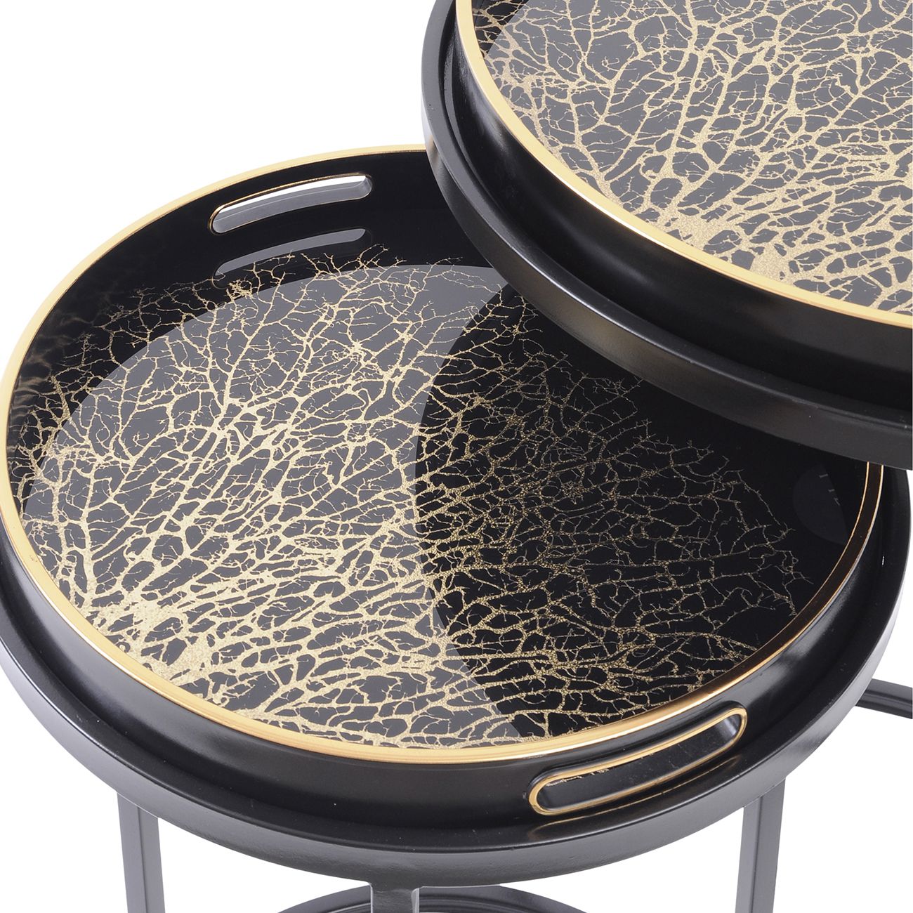Set of Two Tray Top Coral Design Nesting Side Tables - Pavilion Interiors