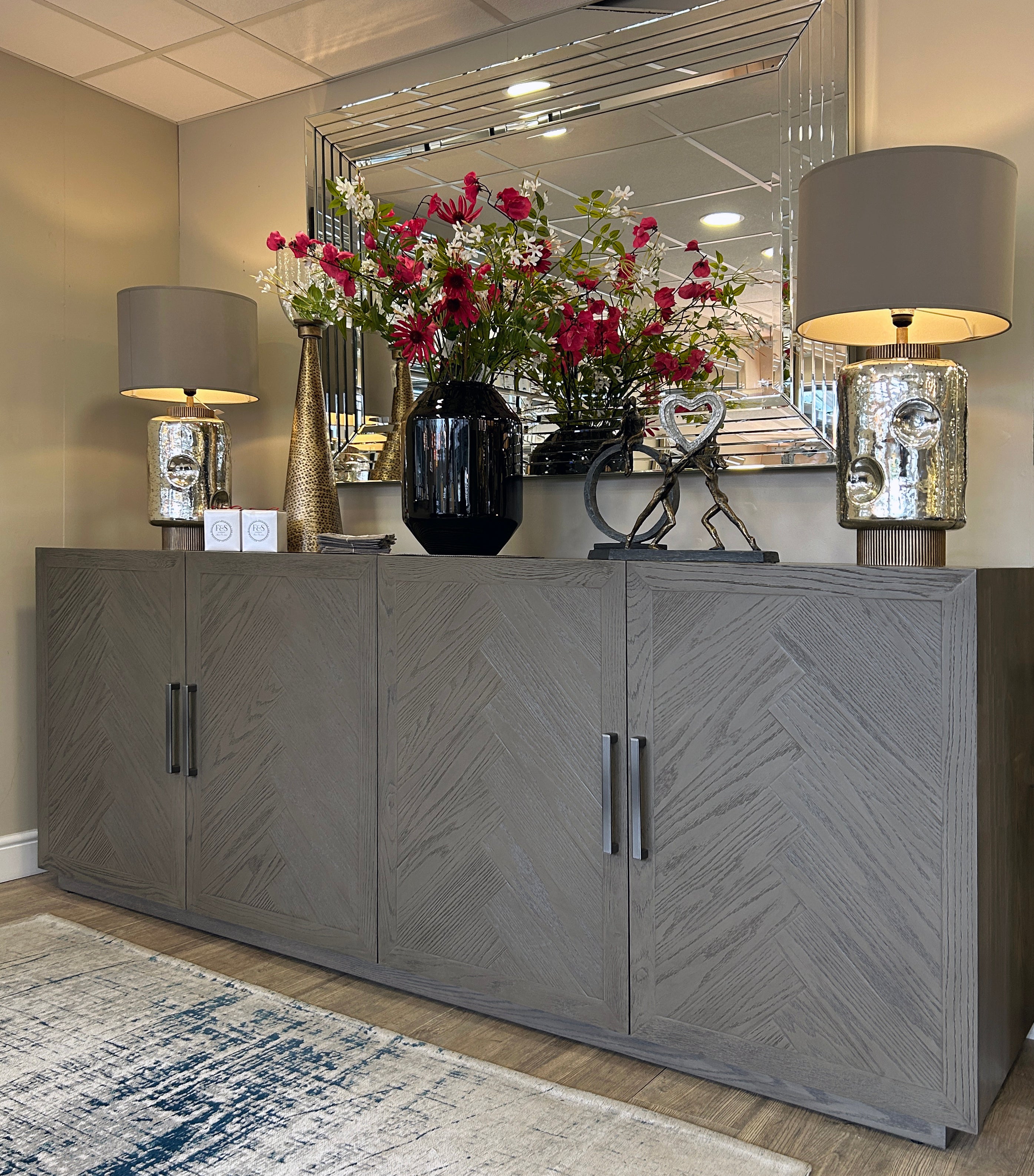 Herringbone Oak 4 Door Sideboard