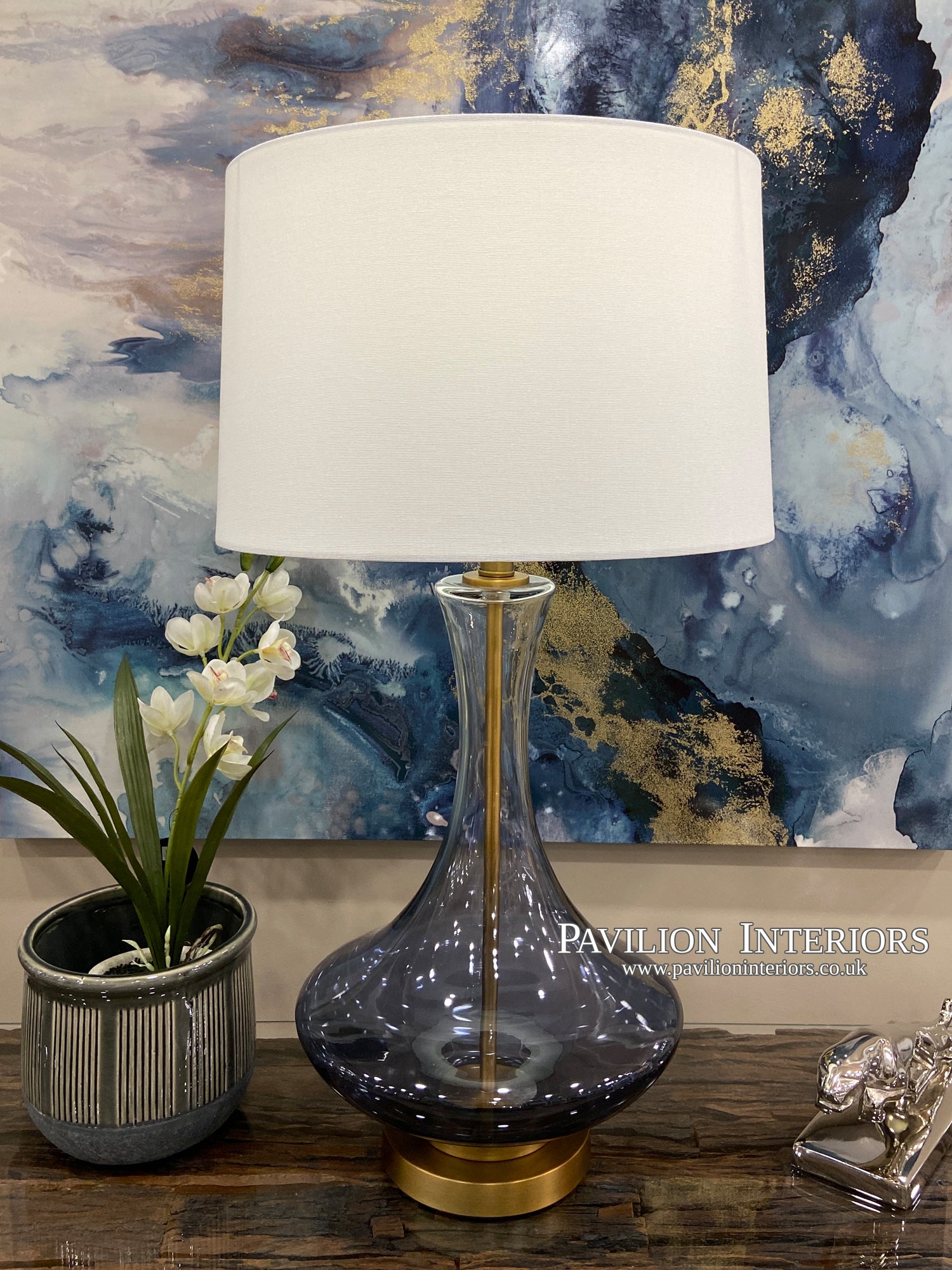 Smoked Blue Glass Table Lamp - Pavilion Interiors
