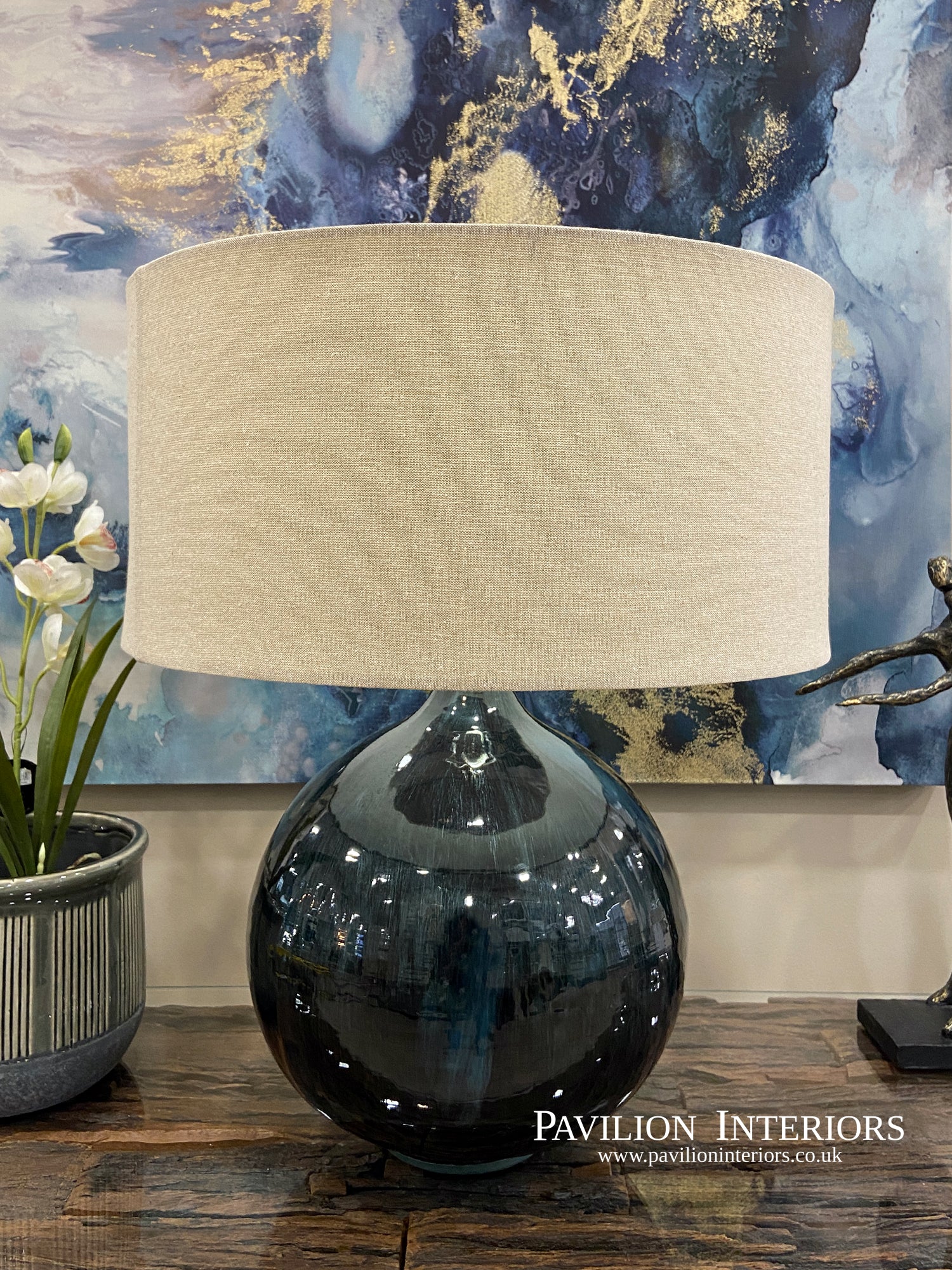 Lagoon Enamel Lamp with Shade - Pavilion Interiors