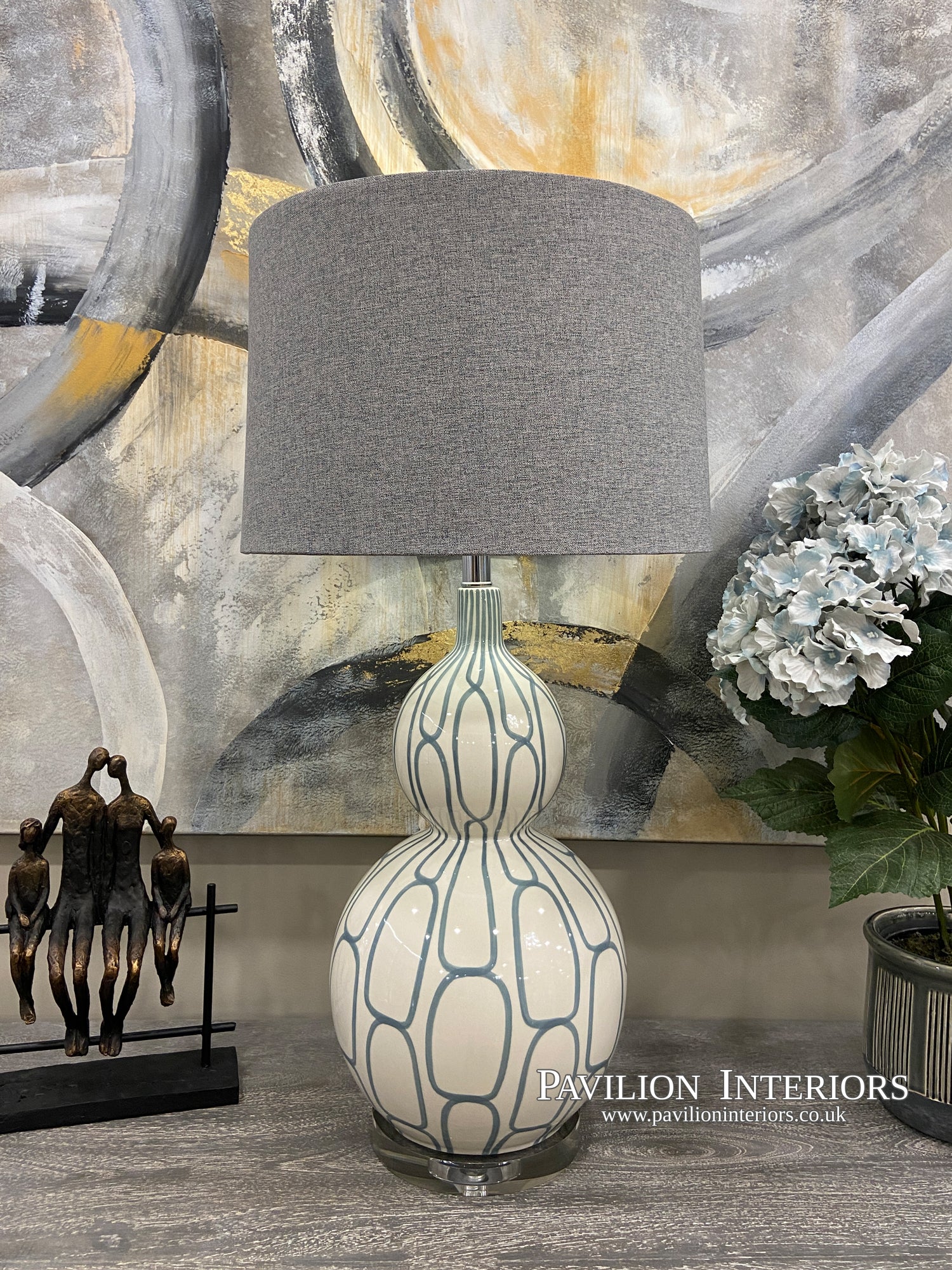 White & Grey Ceramic Lamp - Pavilion Interiors