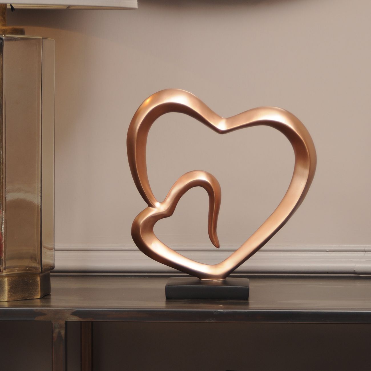 Double Heart Sculpture in Rose Gold