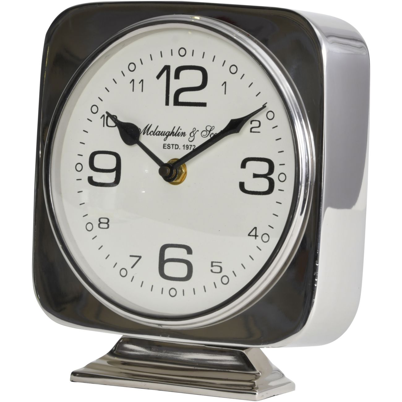 Vickery Silver Nickel Square Mantel Clock on Stand