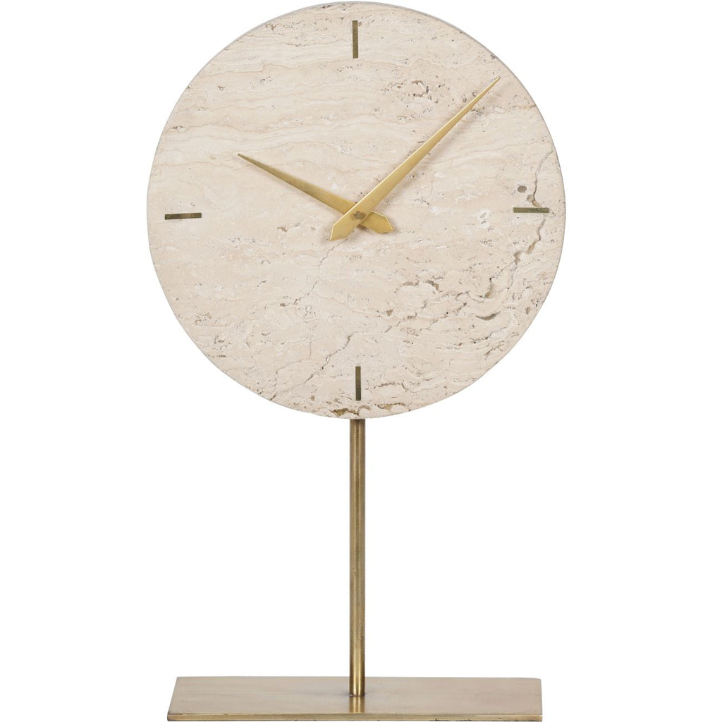 Light Travertine Mantel Clock on Stand