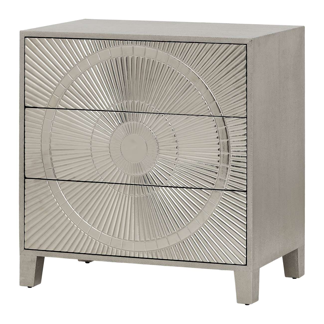 Ascot Silver Embossed Metal Three Drawer Chest