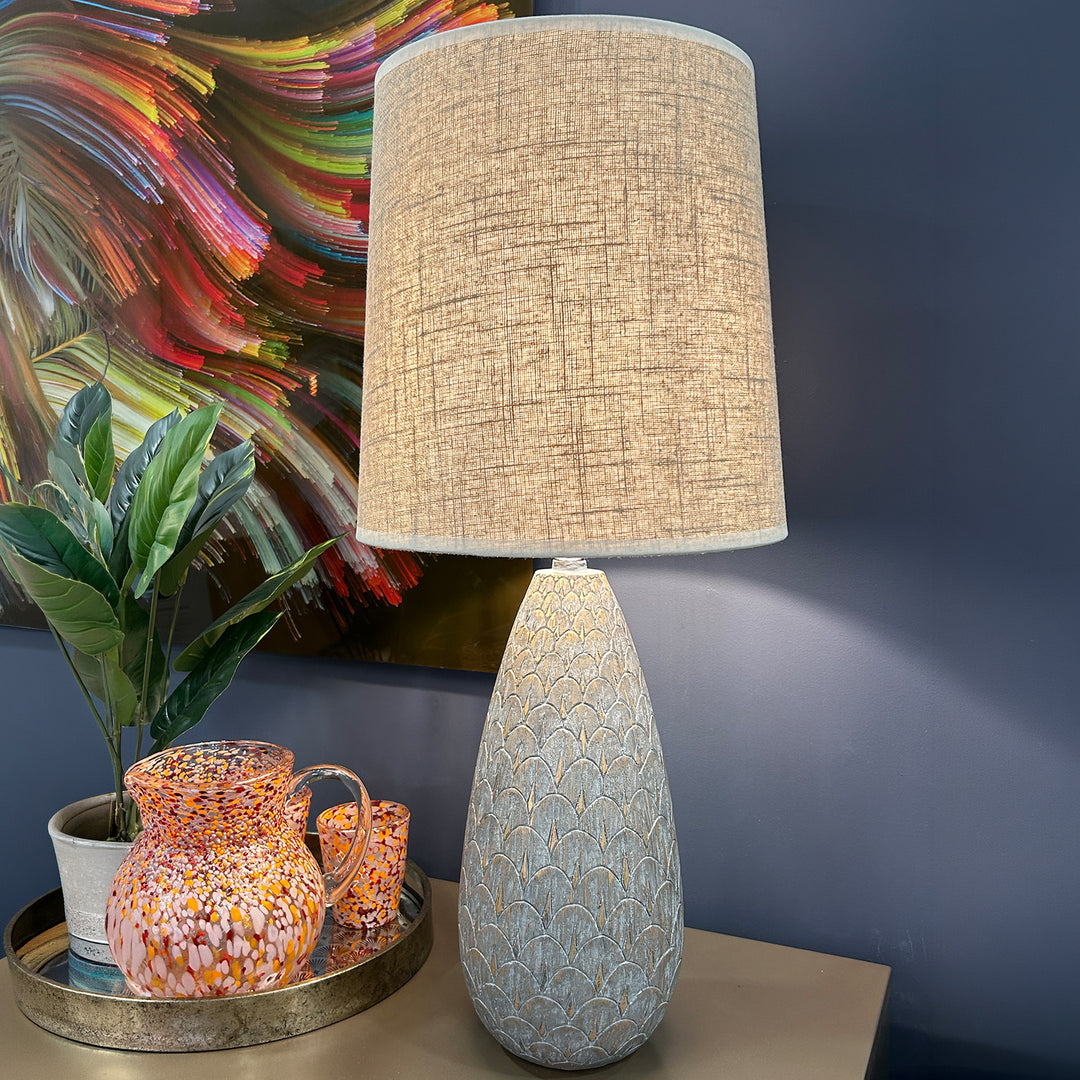 Grey &amp; Gold Scalloped Lamp