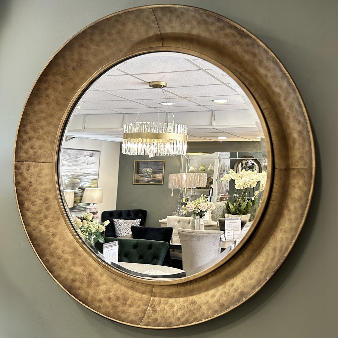 Gold Hammered Effect Round Wall Mirror