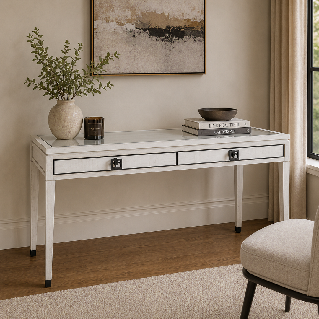 Cliveden White Dressing Table with Glass Top