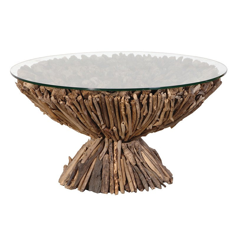 Round Pedestal Driftwood Coffee Table - Pavilion Interiors