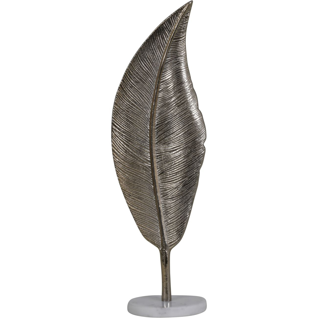 Savoy Champagne Gold Aluminium Feather Sculpture on White Marble Base