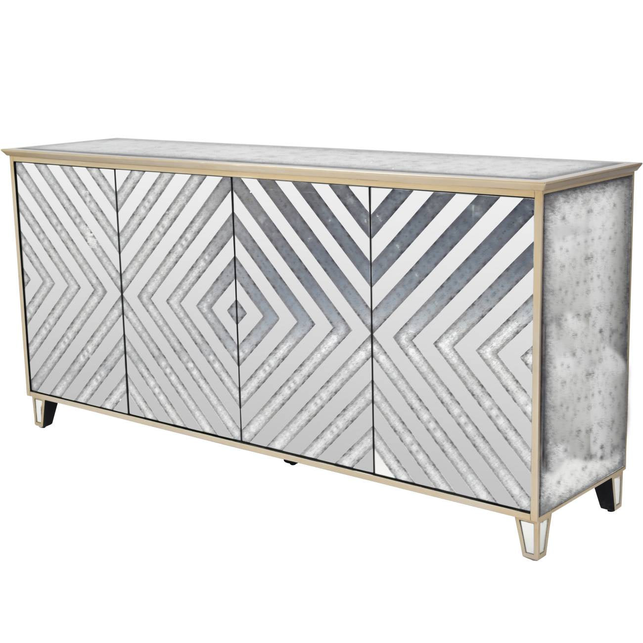 Four Door Antique Mirrored Sideboard - Pavilion Interiors