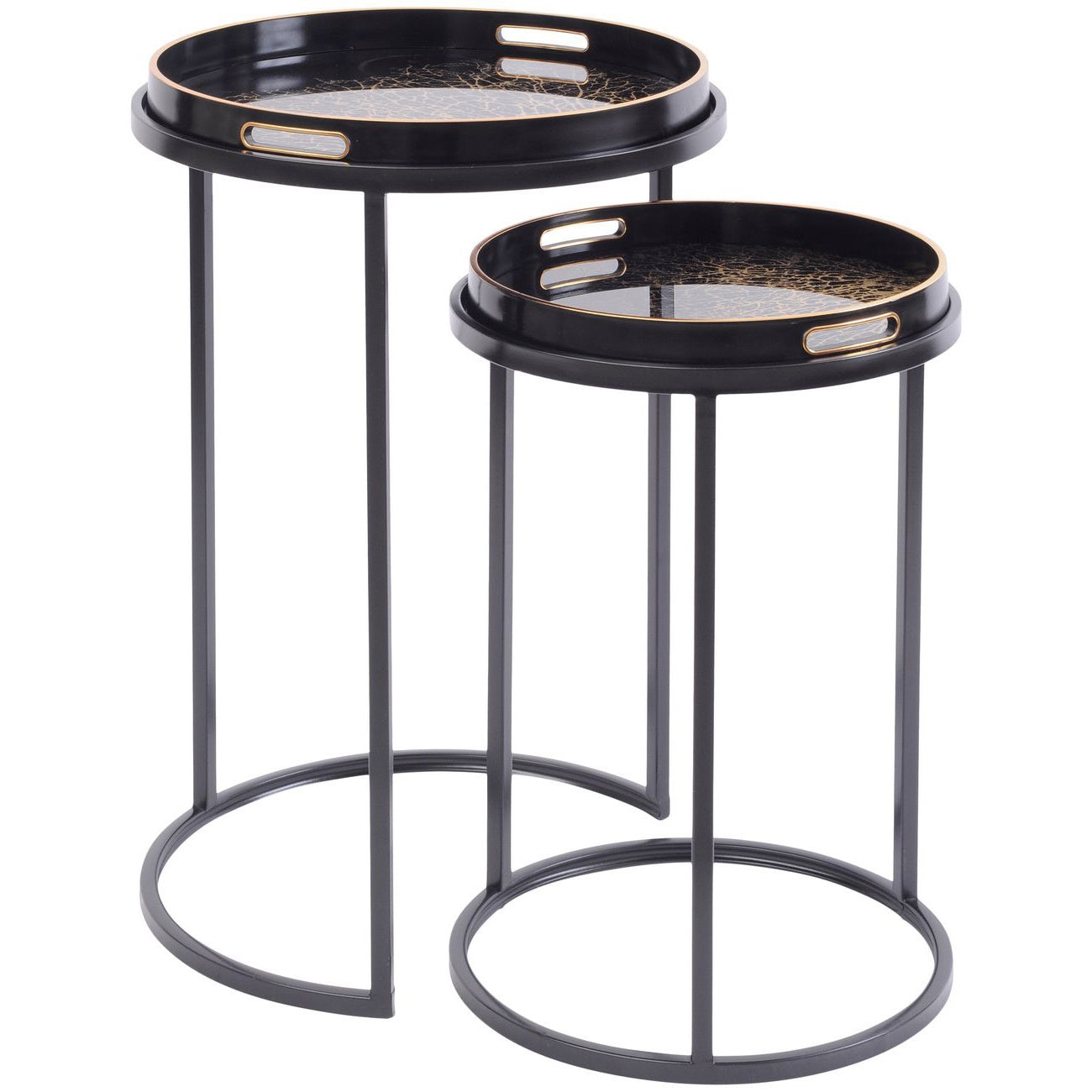 Set of Two Tray Top Coral Design Nesting Side Tables - Pavilion Interiors