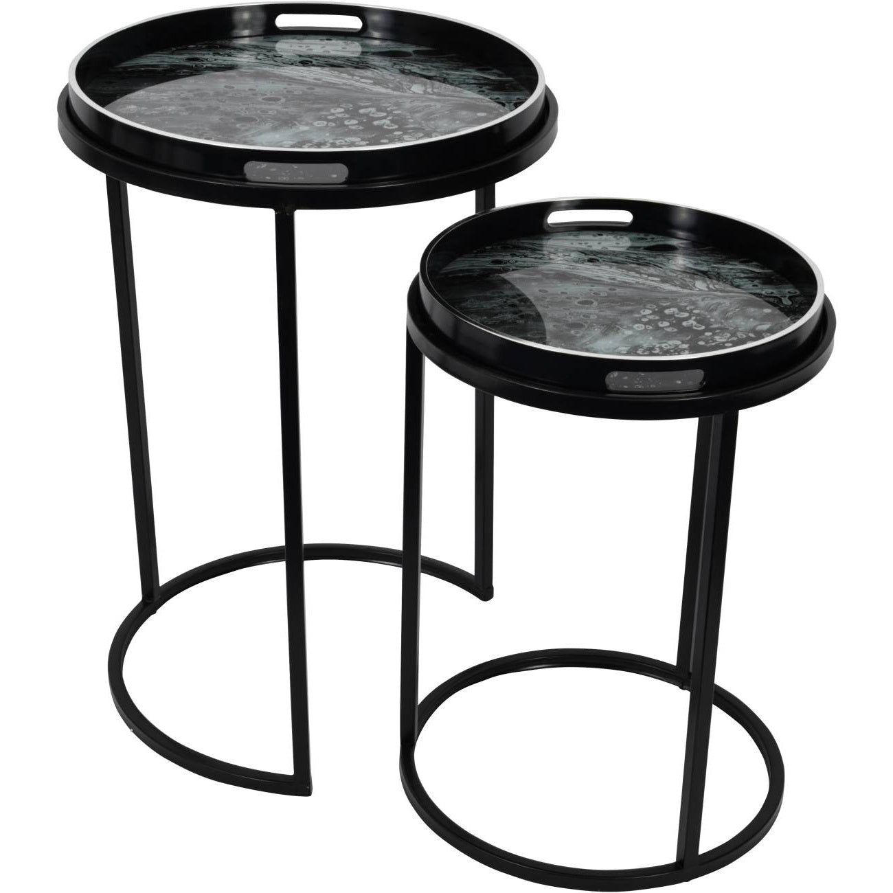 Monochrome Swirl Set of Two Side Tables - Pavilion Interiors