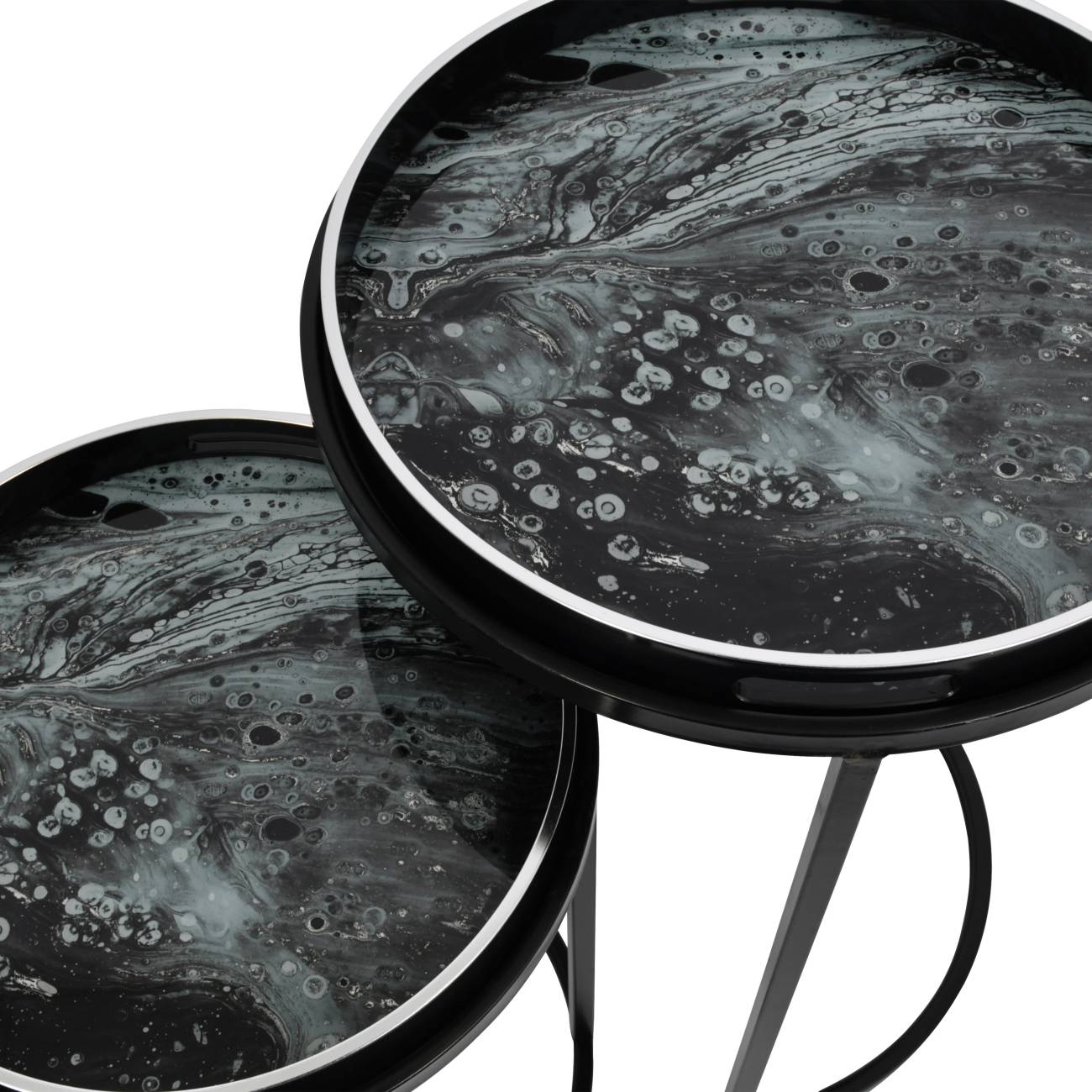Monochrome Swirl Set of Two Side Tables - Pavilion Interiors